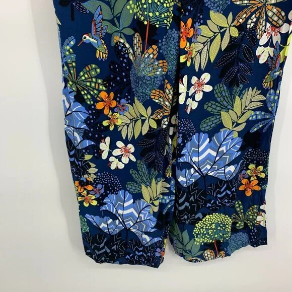 LOFT Pants Blue Floral Print Wide Leg Pull On Pockets - Picture 8 of 9
